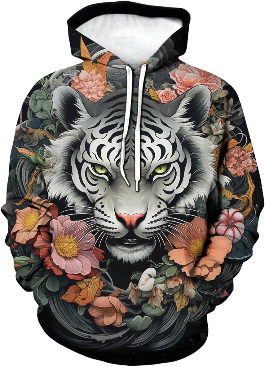 Hoodie for Mens Womens Mens Tiger Hoodie Autumn Winter Long Sleeve Pullover Animal Pattern Hoodies Graphic Hoodies sweatshirt Pullover Long Sleeve