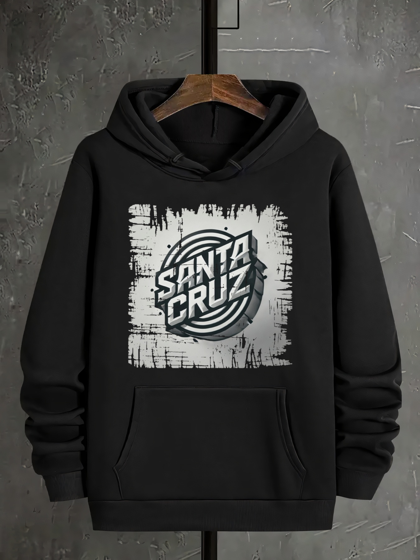 Santa Cruz Hoodie for Men - Casual Polyester Hooded Sweatshirt with Cartoon Pattern, Knit Fabric, Regular Fit, Hooded Design for Autumn Winter