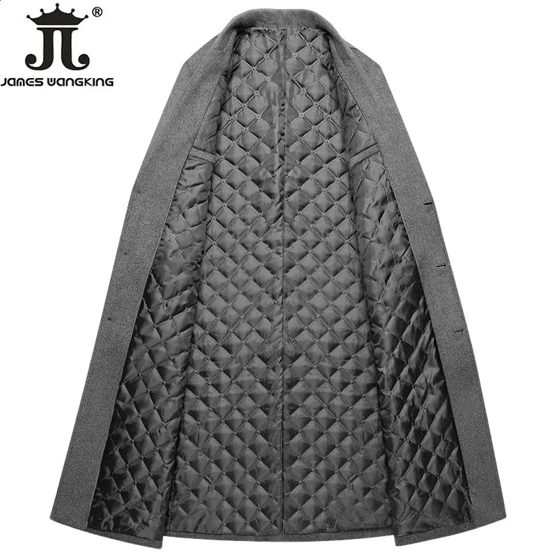 Autumn and winter mens wool jacket boutique high-end wool blend coat mens X-long thick coat mens knee collar coat 241021