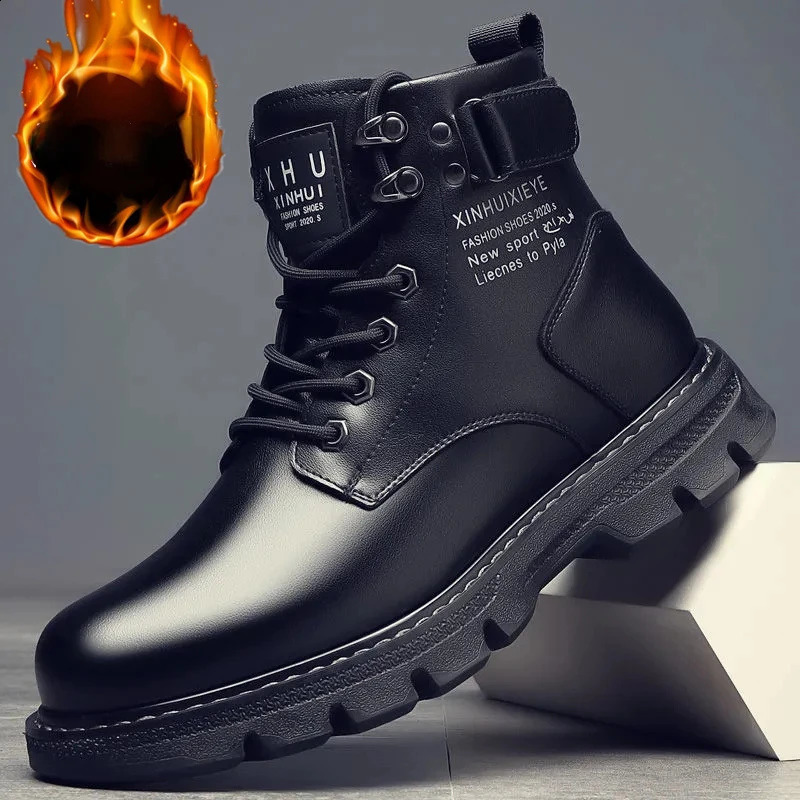 2024 Men Leather shoes High Top Fashion Winter Warm Snow Dr Motorcycle Ankle Boots Couple Unisex boots 241019