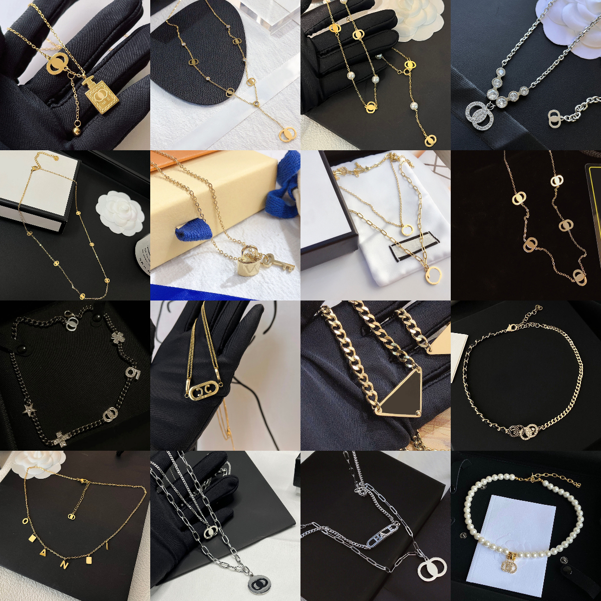 200Styles Pearl Chain Letter Stainless steel Necklace Designer Jewelry Chains Gift Pendant Charm Necklaces Love Cross Semicircle Necklace Jewelry Mixed Send