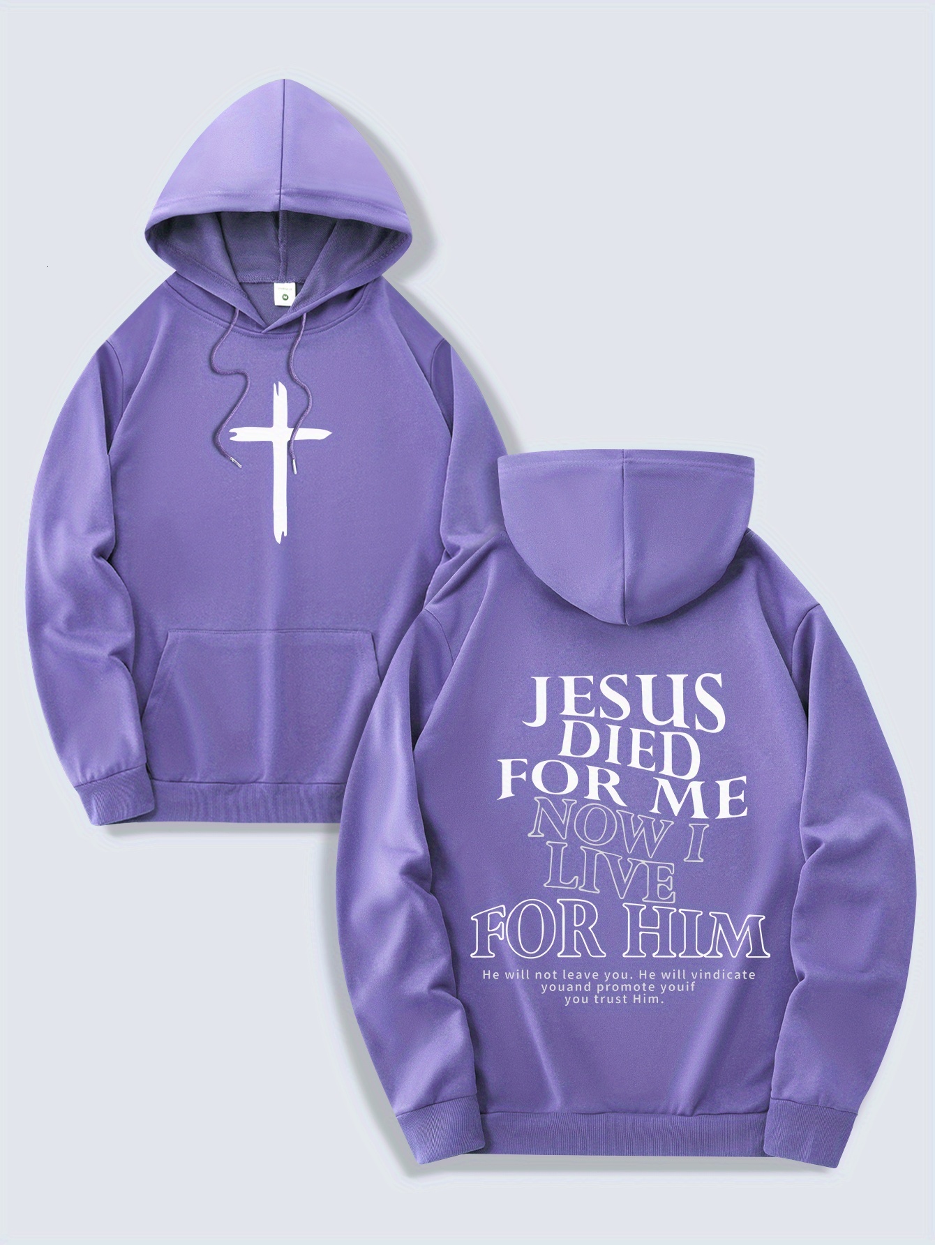 Men's Fashion Religious Graphic Hoodies - Casual Knit Fabric Polyester Drawstring Sweatshirt with Kangaroo Pocket - Jesus Christ Themed Print, Re
