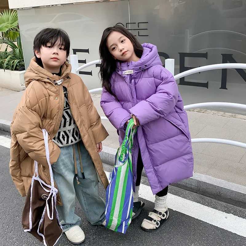 Kids Coat Korean New Autumn Winter Fashion Style Mid Length Down Jacket Children Heavy Knee Length Hooded Coat Kid OuterwearXJ241021
