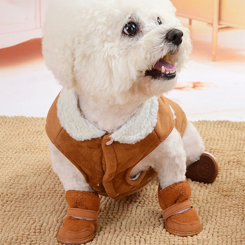 Winter Warm Suede Lamb Velvet Antiskid Dog Winter Boots Shoes Small Dog Pet Shoes