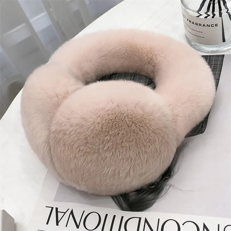 Womens Winter Fur Earmuffs High Quality Rex Rabbit Fur Thickened Warm Earmuffs Soft And Fluffy Cold Protection Earmuffs 241024