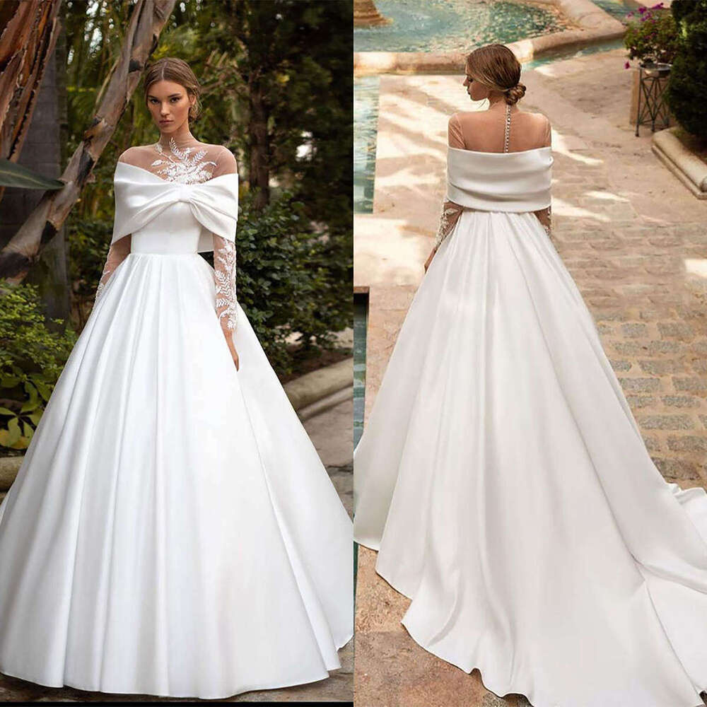 Classic Wedding Dress A-E High Neck Appliques Lace Long Sleeve Or-Length Princess Bride Vestido De Noiva Custom Made 0228Lz