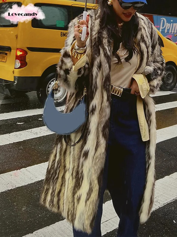 Elegant round neck full sleeve warm womens jacket compared to fluffy faux fur long jacket autumn and winter womens jacket 241021