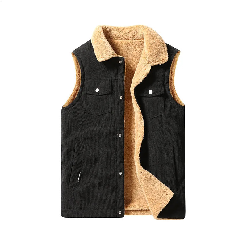 Vintage Tooling Corduroy Vest Thickened Lamb Fleece Large Size Casual Mens Versatile Jacket leather vest 241021