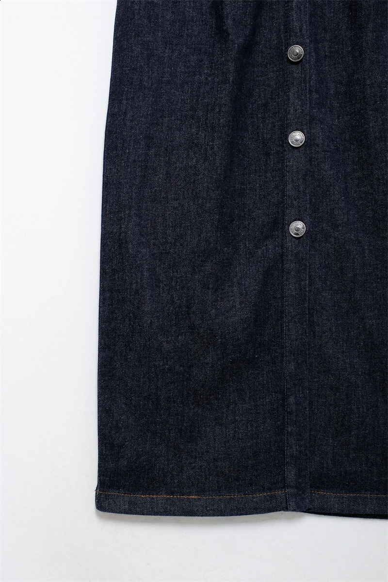 Womens denim dress retro denim long skirt long sleeved pleated waist tight fitting clothing fashionable and casual 241019