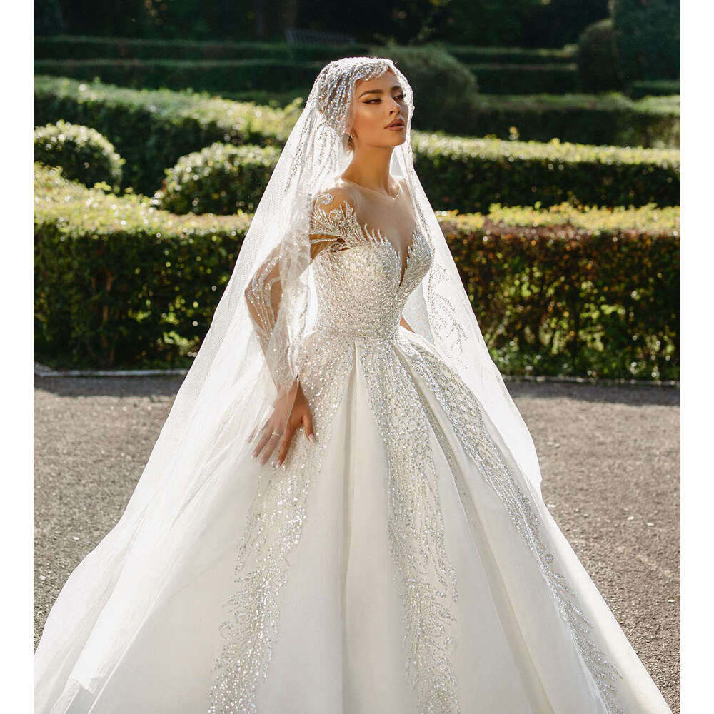 Gorgeous Wedding Dress Ball Gown O-Neck Beading Crystal Long Sleeve Or-Length Princess Bride Vestido De Noiva Custom Made 6660311