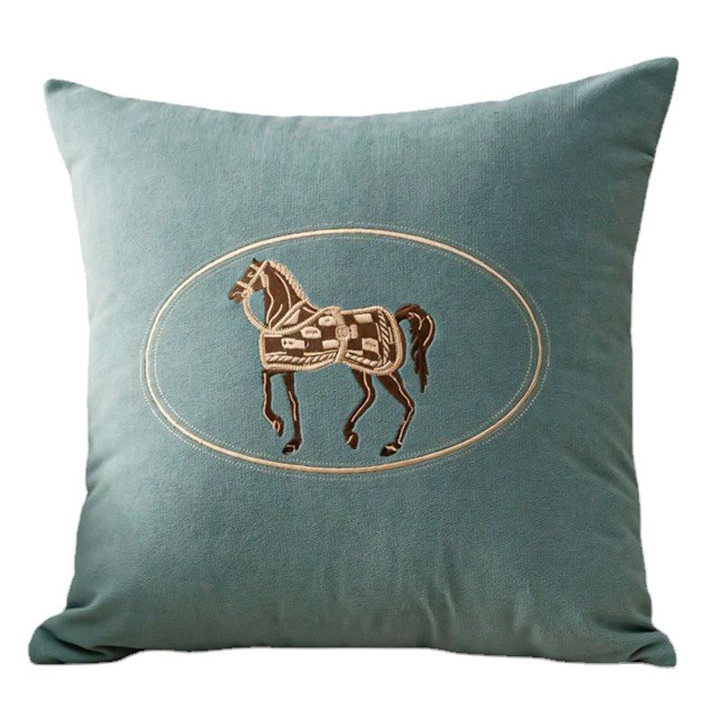 Pillow American Hand-embroidered Cover Horse Pattern Hug Pillowcase Sofa Home Office Living Room Car 45cm