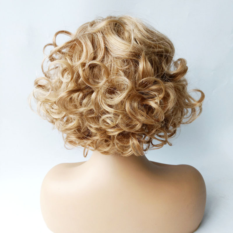 Women's fluffy short curly hair synthetic wig internet celebrity light blonde curly short hair