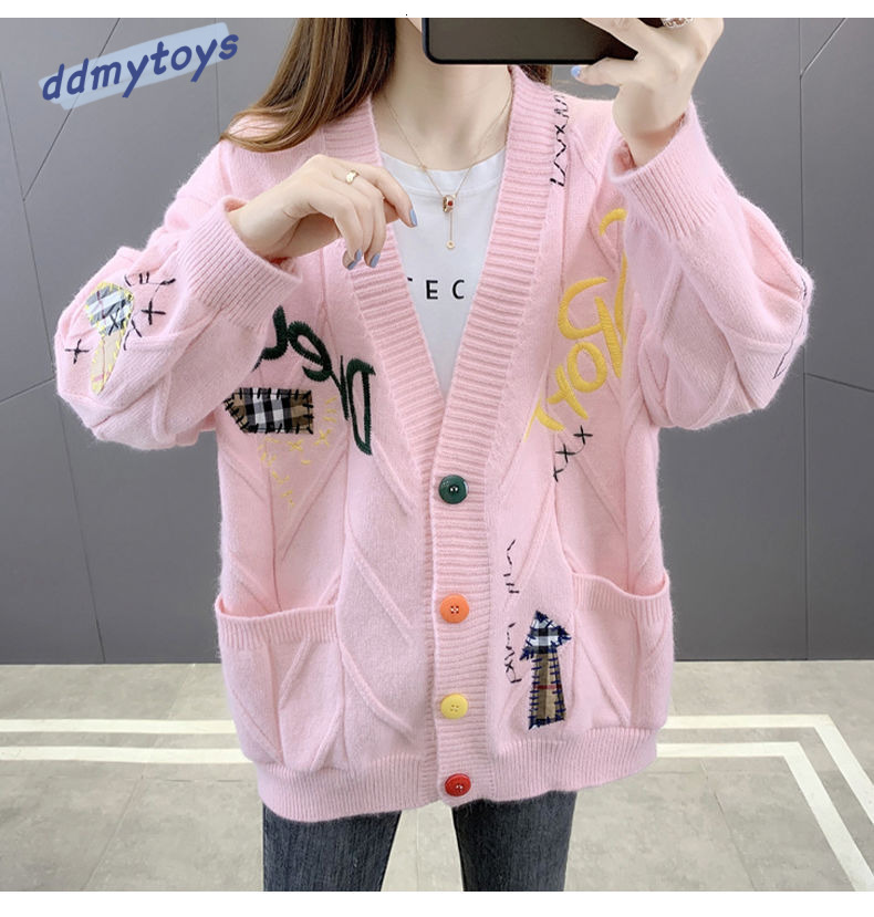 Ddmytoys Autumn Winter New Korean Embroidered Cardigan Women Loose And Lazy Style Knitted Sweater For Slimming Women S Coat F1023#62