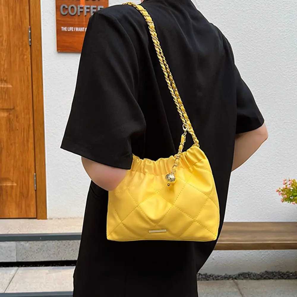Shoulder Bag for Women Girls PU Leather Pleated Plaid Crossbody Bag Bucket Bag Large Capacity Tote Handbag Fashion Underarm BagC250312
