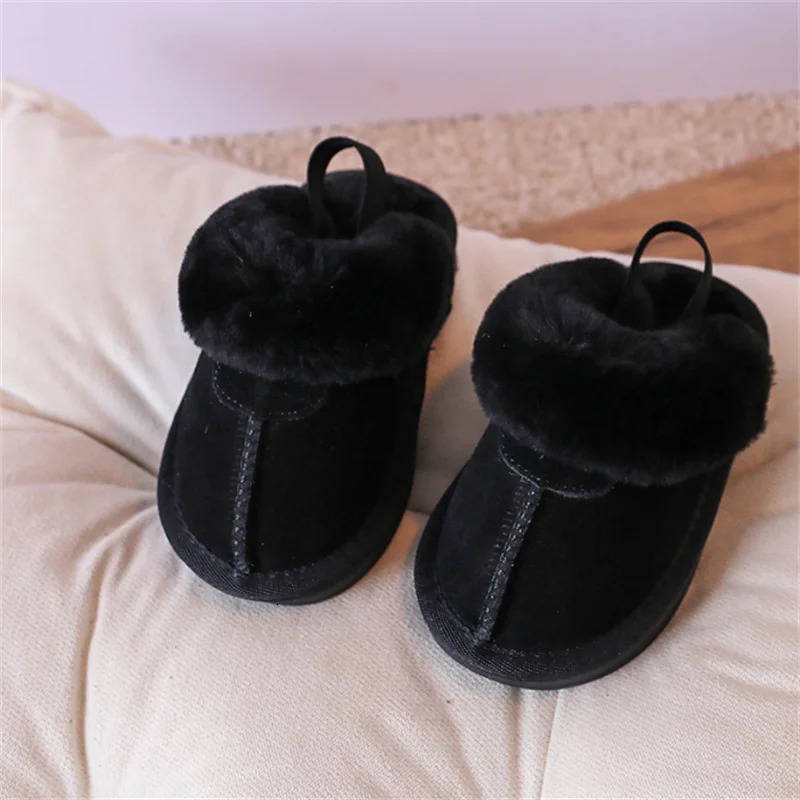 Winter Baby Shoes Leather Warm Plush Toddler Kids Slipper Shoes Rubber Non-slip indoor Fashion Little Girls Slipper 241022
