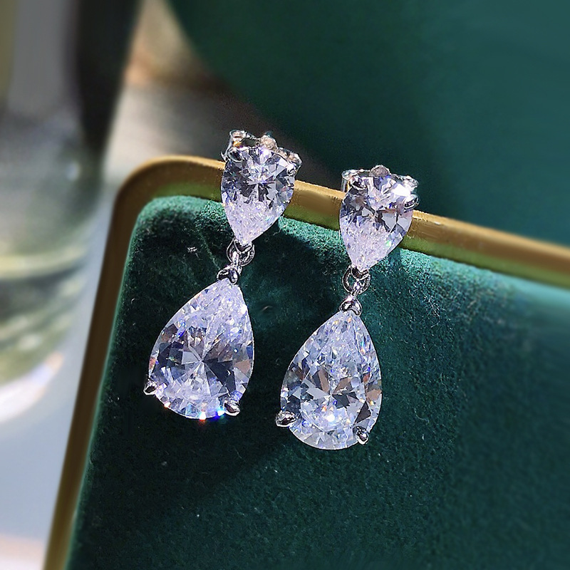 Rulalei Dangle Earrings Stunning Elegant Deluxe Jewelry Pure 100% 925 Sterling Silver Water Drop White Transparent Moissanite Diamond Women Wedding Ea - view 9