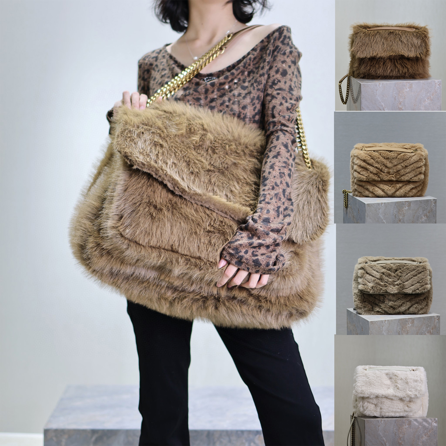 new 47cm shoulder niki large in shearling bag designer women luxury oversized handbags in feathers chains flap crossbody envelope bags ladies rabbit hair bag