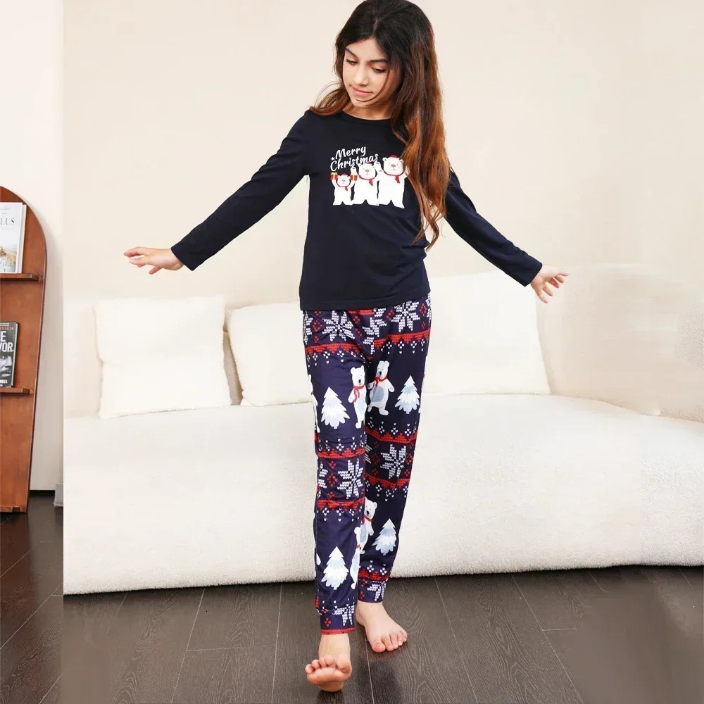 Merry Christmas Family Pajamas Set Cartoon Bear Print Mom Daughter Dad Son Baby Matching Clothes Loose Soft Sleepwear Xmas Look 241022