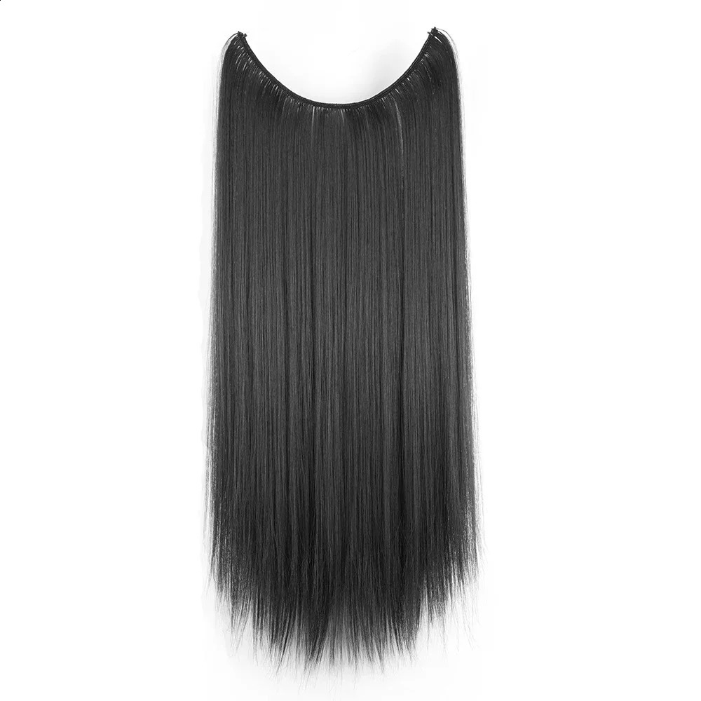 22 26 Long Straight Blonde Synthetic Halo Hair S Fish E Invisible Hairpiece Fake For Girls 241021