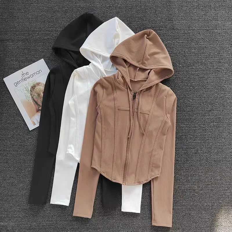 Womens yoga jacket short sleeved sports jacket fitness yoga shirt bicycle running jacket zipper jacket hooded long sleeved sports jacket W250326