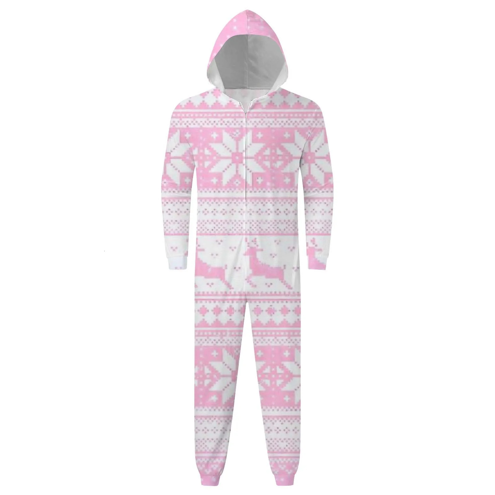 Snowflake Print Pink Family Matching Hooded Jumpsuit Christmas Home Clothes For Family Parent Child Christmas Pajamas navidad 241022