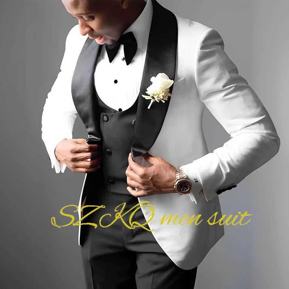 White mens wedding evening gown elegant mens suit green fruit collar jacket pants vest 3-piece set custom color XS-5XL X2411261