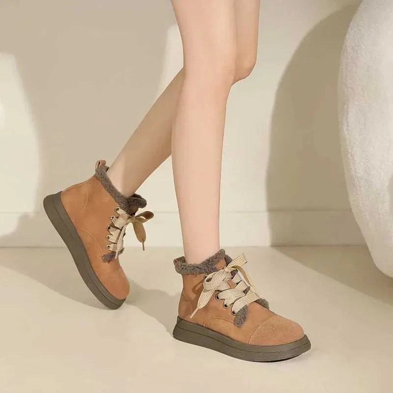Designer Boots Winter Womens Keep Warm Ankle New Lace Up Plus Veet Platform Shoes For Women Outdoor Casual Sneakers Flat Snow Boots Xw6.5