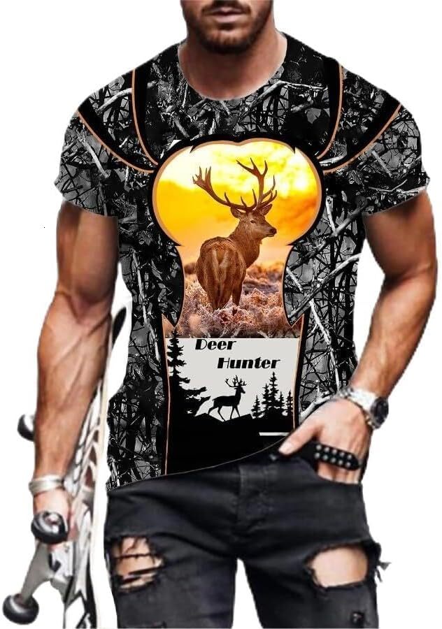Mens T shirt Harajuku Fashion 3D Printe Animal Deer Man T Shirt New Loose Casual Summer Tee Shirt tee Casual tops summer clothes