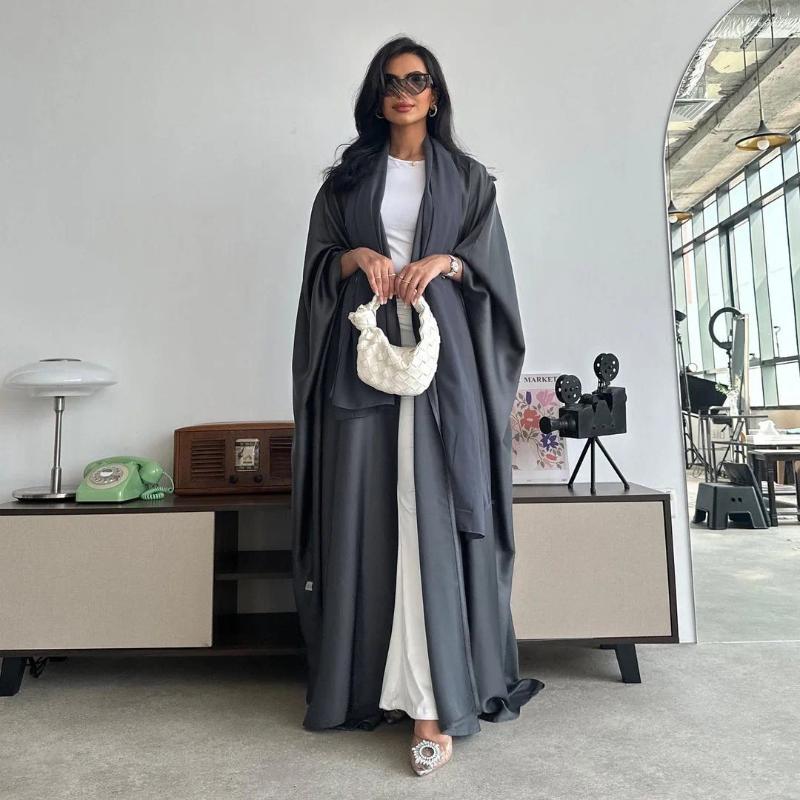 Ethnic Clothing Ethnic Clothing Dubai V-Neck Open Abaya For Muslim Woman Brief Solid Ka Moroccan Saudi Loose Fashion Kaftan 2024