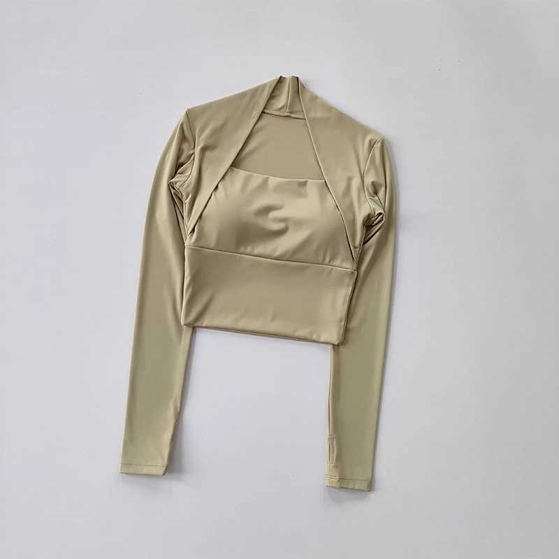 Fitness Chest Mat Sports Top Womens Long Sleeve Shirt Pra Speed Up Short Elegant Dance Yoga Dress Mini Belt GymXJ250410