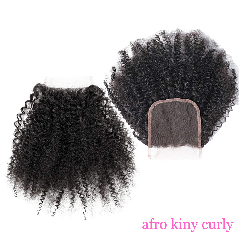 Malaysian 4X4 Lace Closure Afro Kinky Curly 10-24inch Human Hair Closures Middle Free Three Part Yiruhair Lace Closure Natural Color