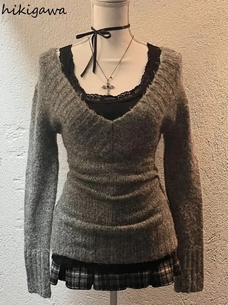 Womens autumn and winter clothing suede leather strapless long sleeved jumper knitted Y2k sweater top casual and fashionable zipper for women 241021