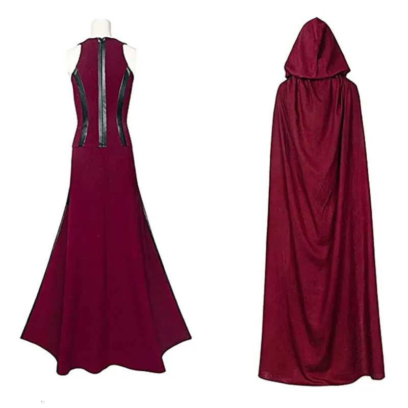 Scarlet Cosplay Witch Maximoff Wanda Vision Costume Headwear Cloak and Pants Full Set Outfit Halloween Accessories Props 241022