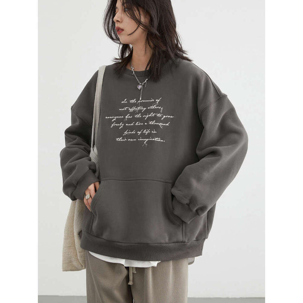 CHIC VEN Women's Sweatshirts O Neck Loose Casual Plush Letters Embroidered Thick Warm Woman Sport Coat Winter Autumn 250526