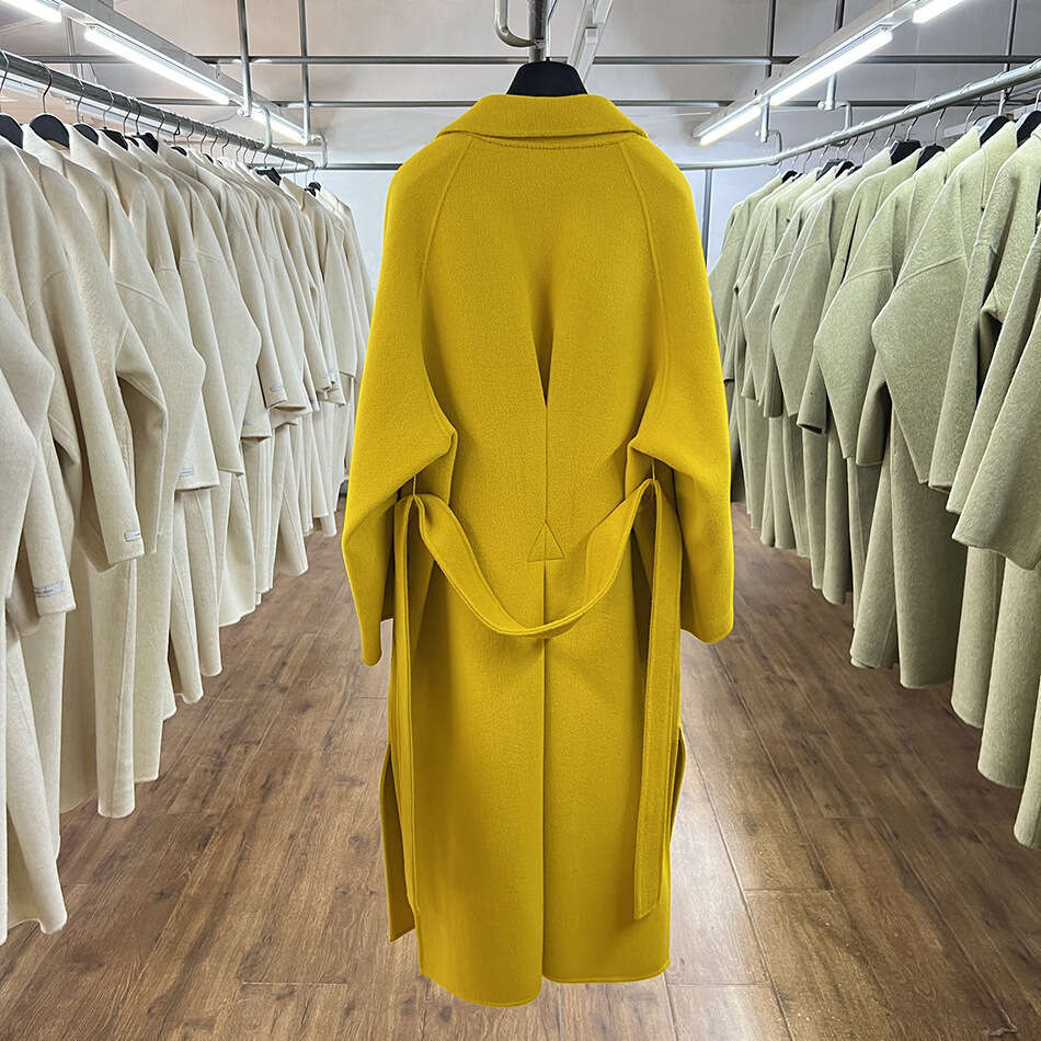 Rose Cashmere Wool Comfortable Urious Side Slit Double-Sided Tweed Coat Women