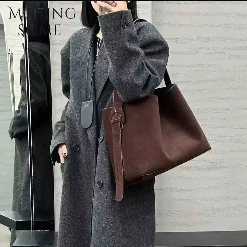 Motingsome oversized y suede leather winter bag frosted cowhide and wallet retro womens handbag item 241021 d915 4
