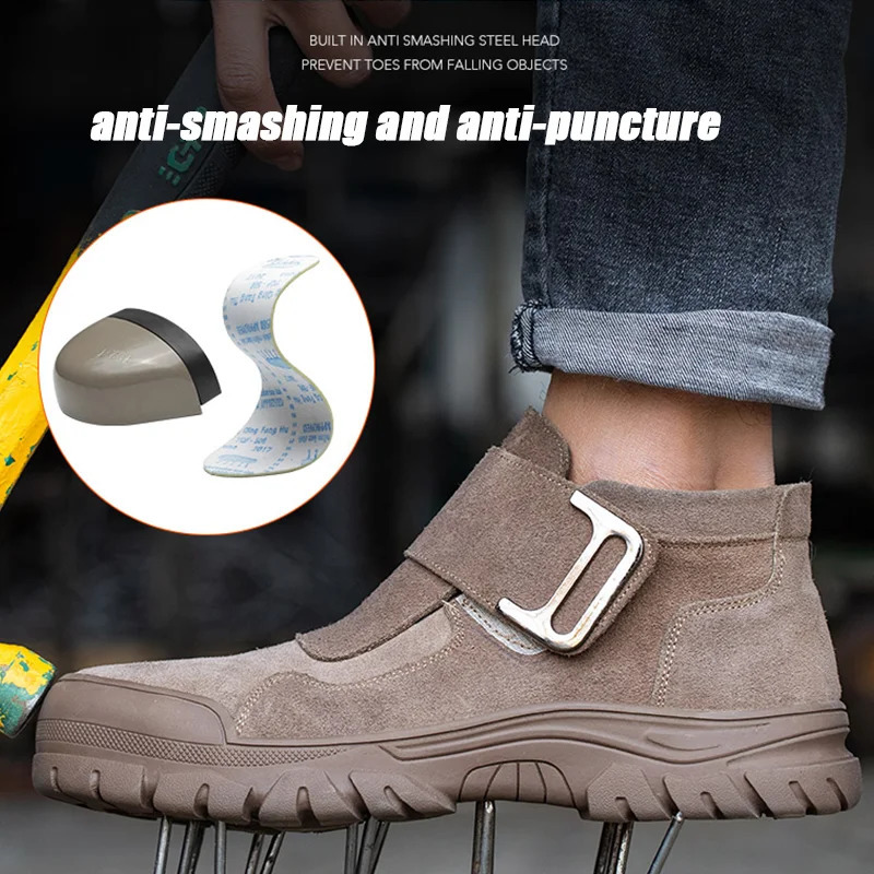Anti-smash Safety Boots Men Steel Toe Cap Stab-resistant Work Shoes cow suede material Fireproof splash Breathable Male Sneakers 241021