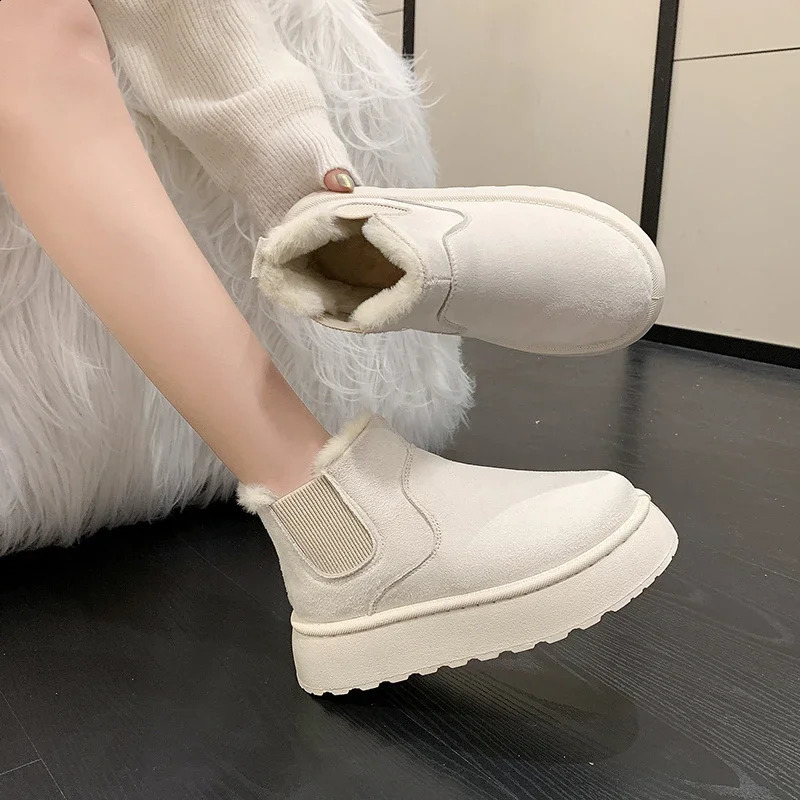Winter Women Short Plush Warm Non-Slip Snow Casual Suede Fur Ankle Boots Flats Platform Ladies Shoes 241021