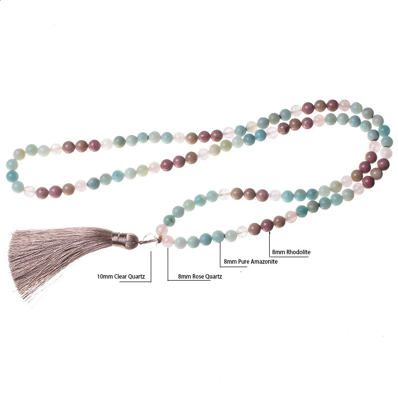 8mm natural ruby and rose quartz tassel necklace with 108 beads Japanese Mara womens jewelry meditation yoga set 241021