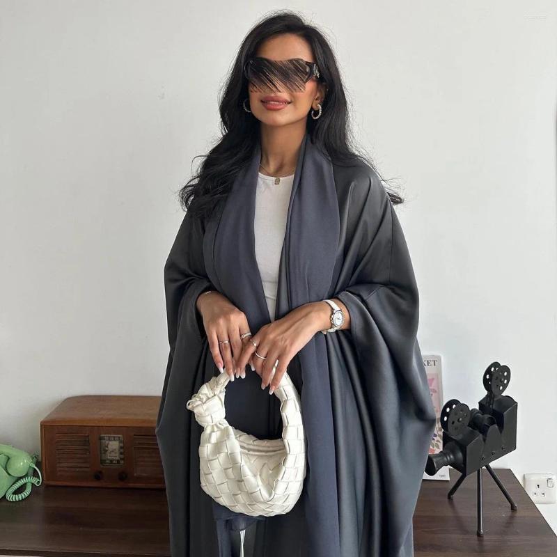 Ethnic Clothing Ethnic Clothing Dubai V-Neck Open Abaya For Muslim Woman Brief Solid Ka Moroccan Saudi Loose Fashion Kaftan 2024