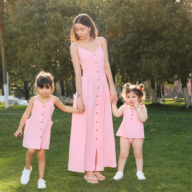 Mother Daughter Matching Dresses Family Look Mom Baby Mommy and Me Clothes Fashion Woman Girls Cotton Dress Outfits 241022