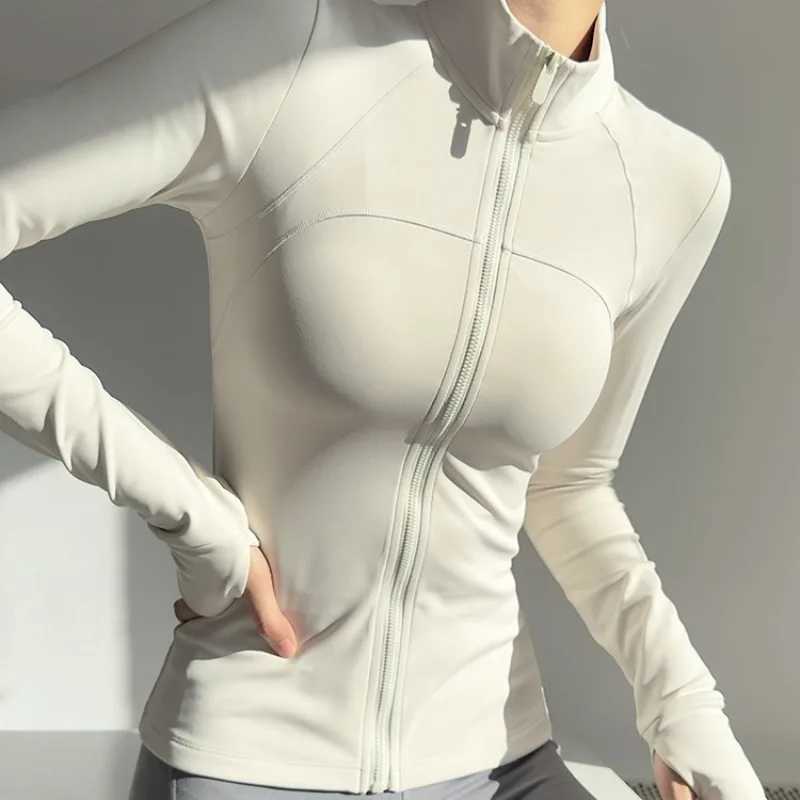Womens zipper fitness clothing long sleeved sports jacket pocket yoga shirt quick drying gym top-notch sun protection sports shirt running jacket W250