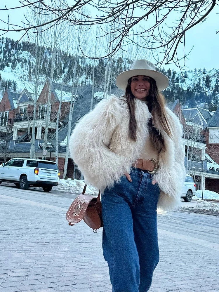 Artificial Mongolian Sheepskin For Women Wool Leather Jacket Long Sleeved Short Haired Coat Streetwear Warm Winter RR 241022