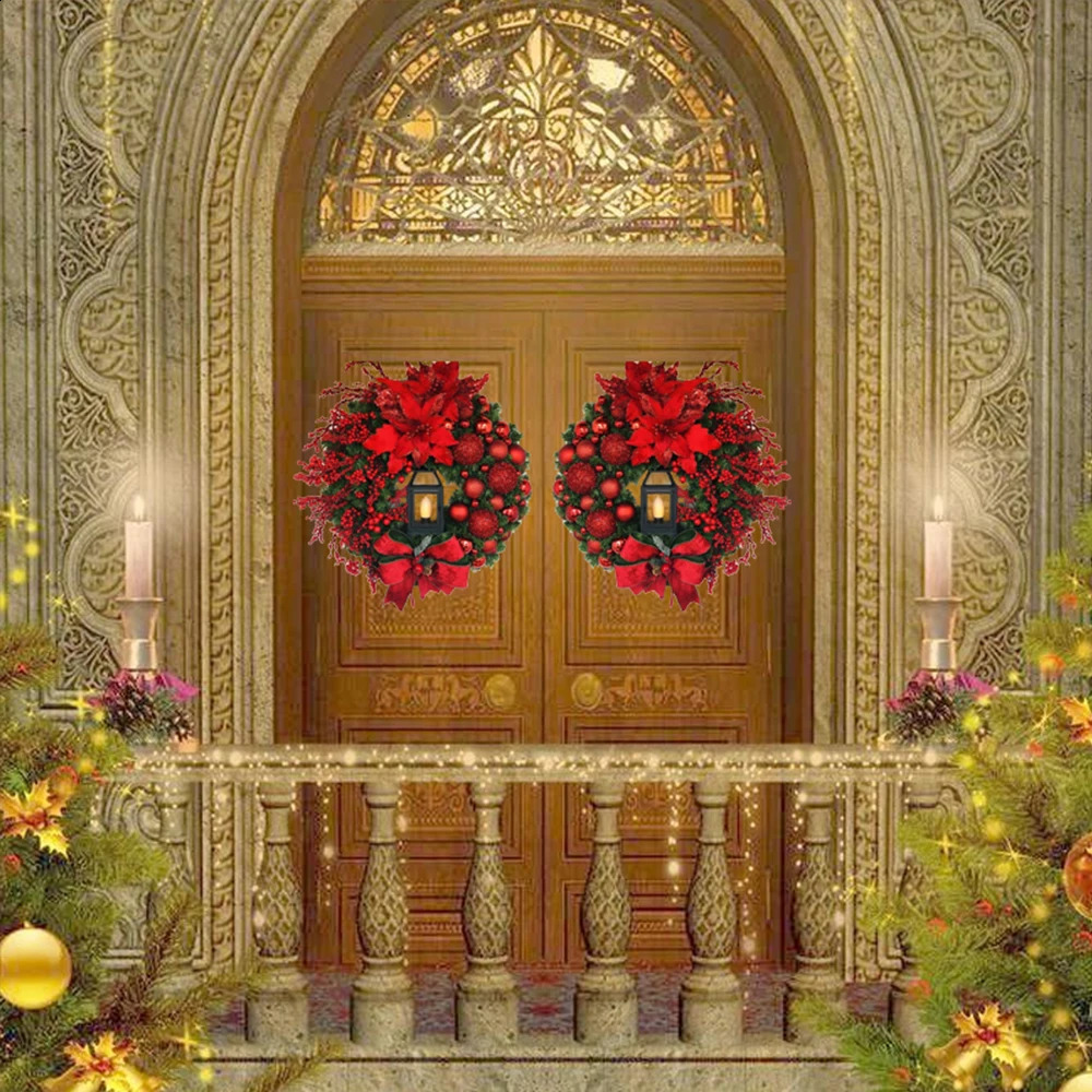 30CM red wreath earrings used for front doors golden windows walls and Christmas decorations240930