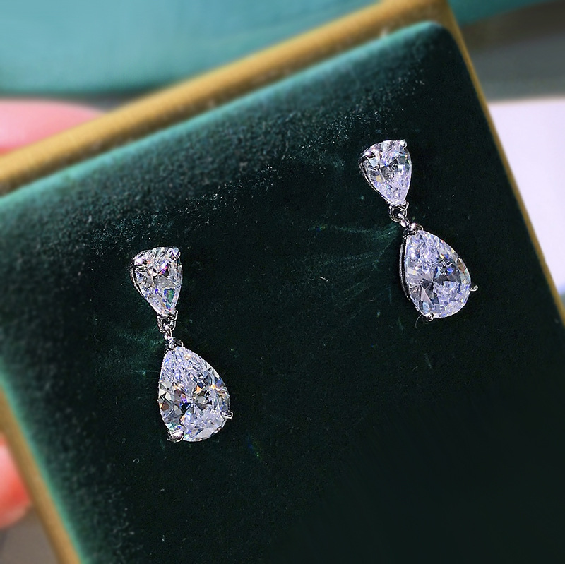 Rulalei Dangle Earrings Stunning Elegant Deluxe Jewelry Pure 100% 925 Sterling Silver Water Drop White Transparent Moissanite Diamond Women Wedding Ea - view 3