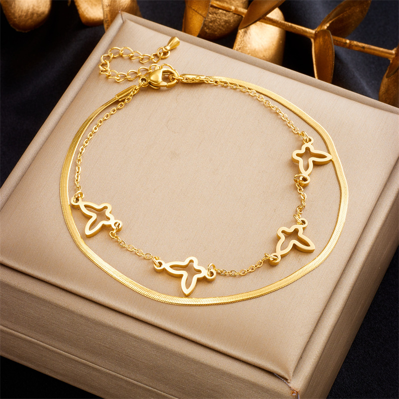 Non Tarnish Butterfly Charm Anklet Chain 18k Gold Plated Diamond Summer Beach Foot Chain Anklets Bracelet for Women Jewelry Daughter Mom Christmas Gif