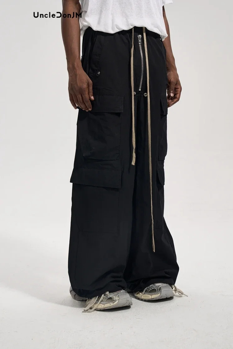 Retro zipper side pocket cargo pants Flared casual pants for men Y2k bagged pants Japanese streetwear mens style 241022