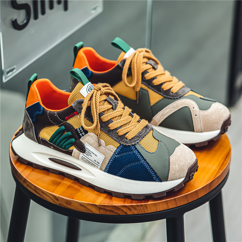Men's shoes spring breathable 2024 new men's sports versatile casual shoes, height increasing low top color blocked leather surface simple d