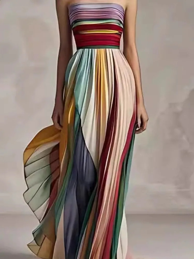 Long Elegant Evening Dresses: Sexy Tube Top Maxi Dress, Printed Color Long Skirt - Women's Evening Dress