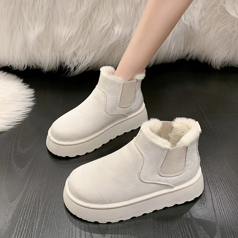 Winter Women Short Plush Warm Non-Slip Snow Casual Suede Fur Ankle Boots Flats Platform Ladies Shoes 241021